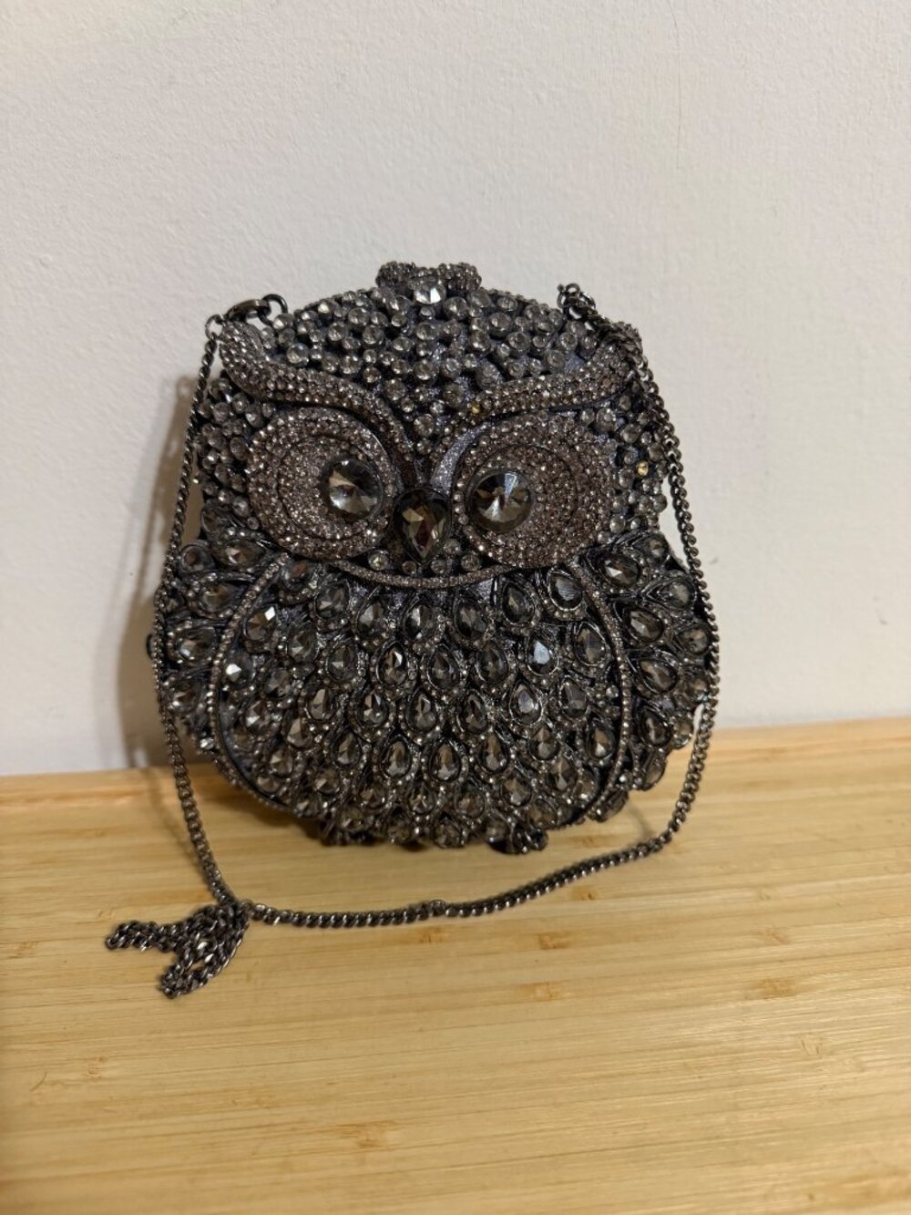 Vintage Owl-Shaped Crystal Rhinestone Clutch Purse With Chain Strap - Elegant Ev